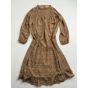 Indigo‎ Soul Smocked Dress Floral Print Long Sleeve Ruffle Hem Small